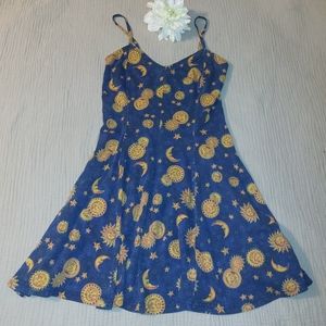 Vintage ELAN U.S.A celestial sun,moon,stars print flare dress